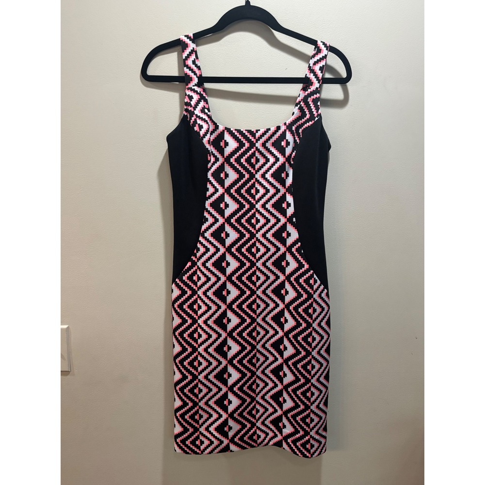 NWT Milly Sleeveless Bodycon Dress Geometric Black Pink‎ White Party Club Size 4